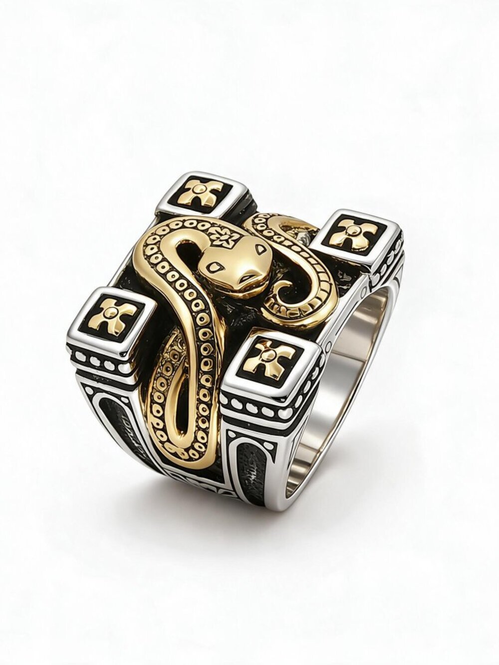 KONSTANTINO 925 Sterling Silver & 18K Gold Minos Snake Ring Size 7.5